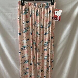 PEANUTS Snoopy Winter Snowman Ribbed Knit Lounge Pants in Pink Multi Sz MEDIUM